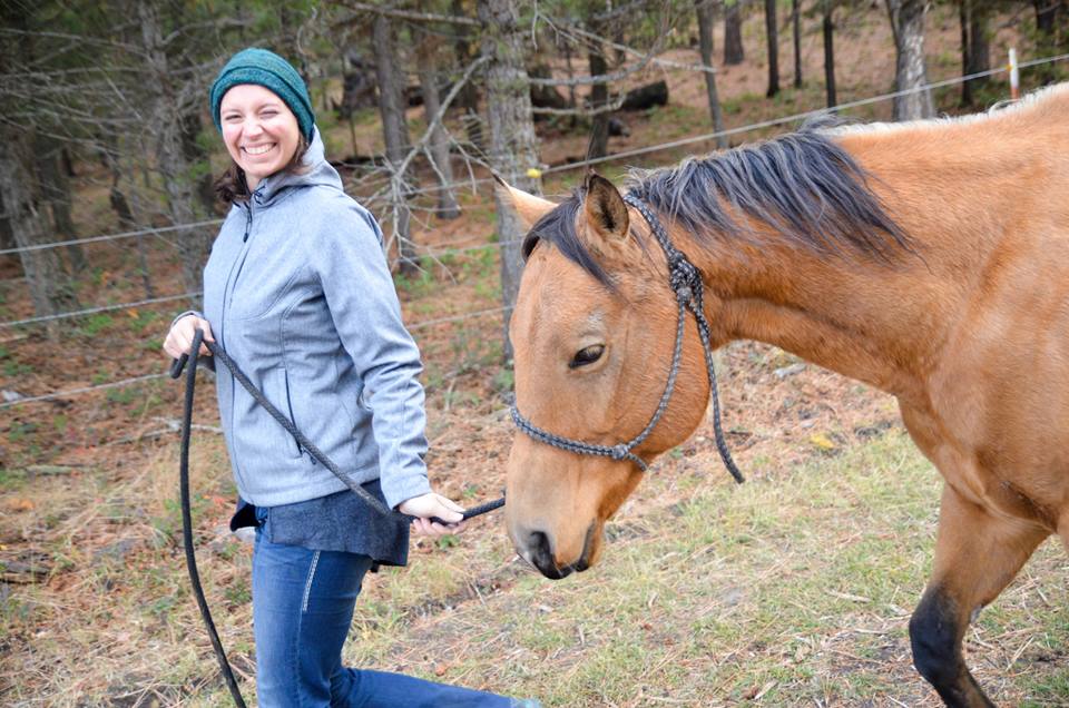 Inge Broer learning horseback riding in Montana